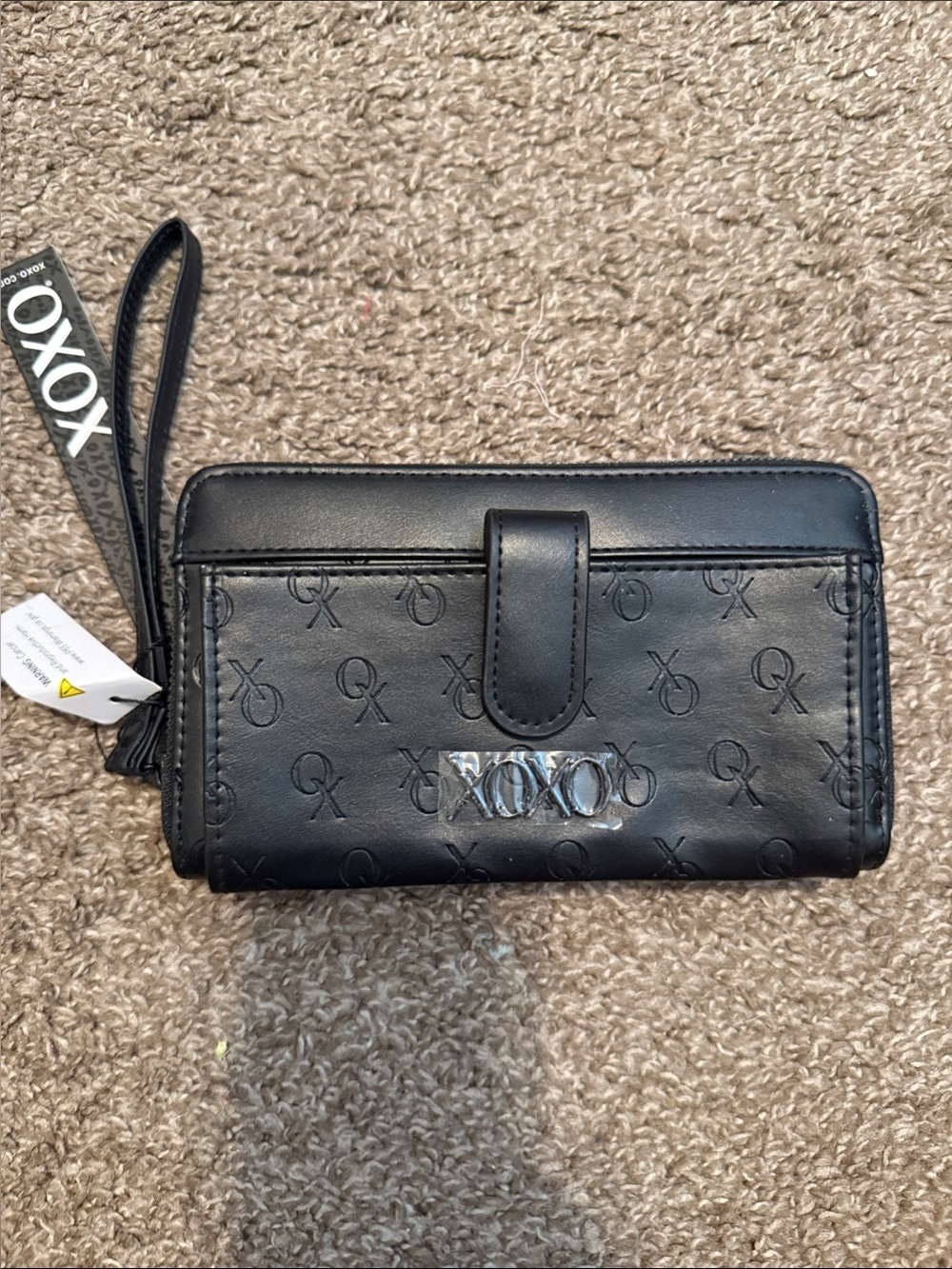 XOXO Black Embossed Logo Wristlet Card Holder